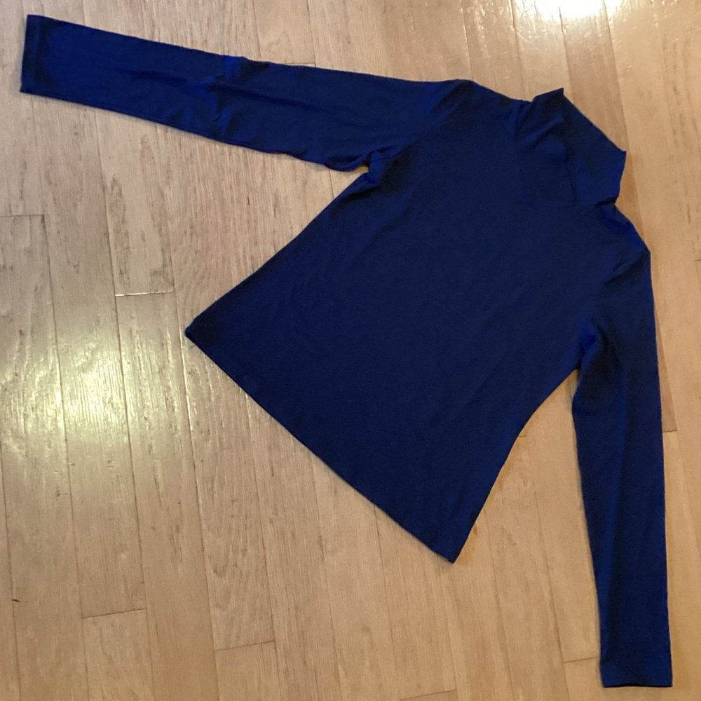 Elegant Navy Blue Long Sleeve Spliced Turtleneck Women's Top